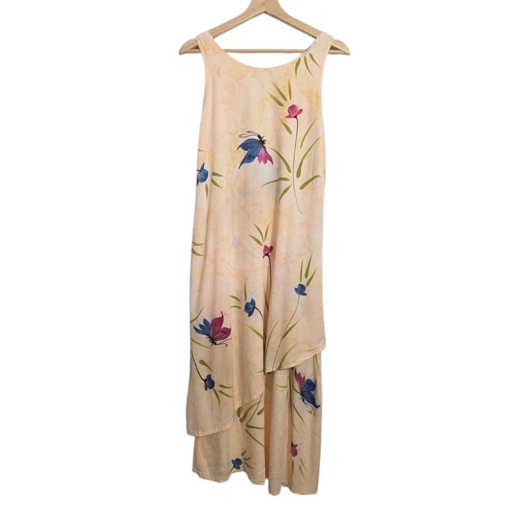 Bali Batiks Resortwear Hand Painted Watercolor Butterfly Lagenlook Dress MEDIUM